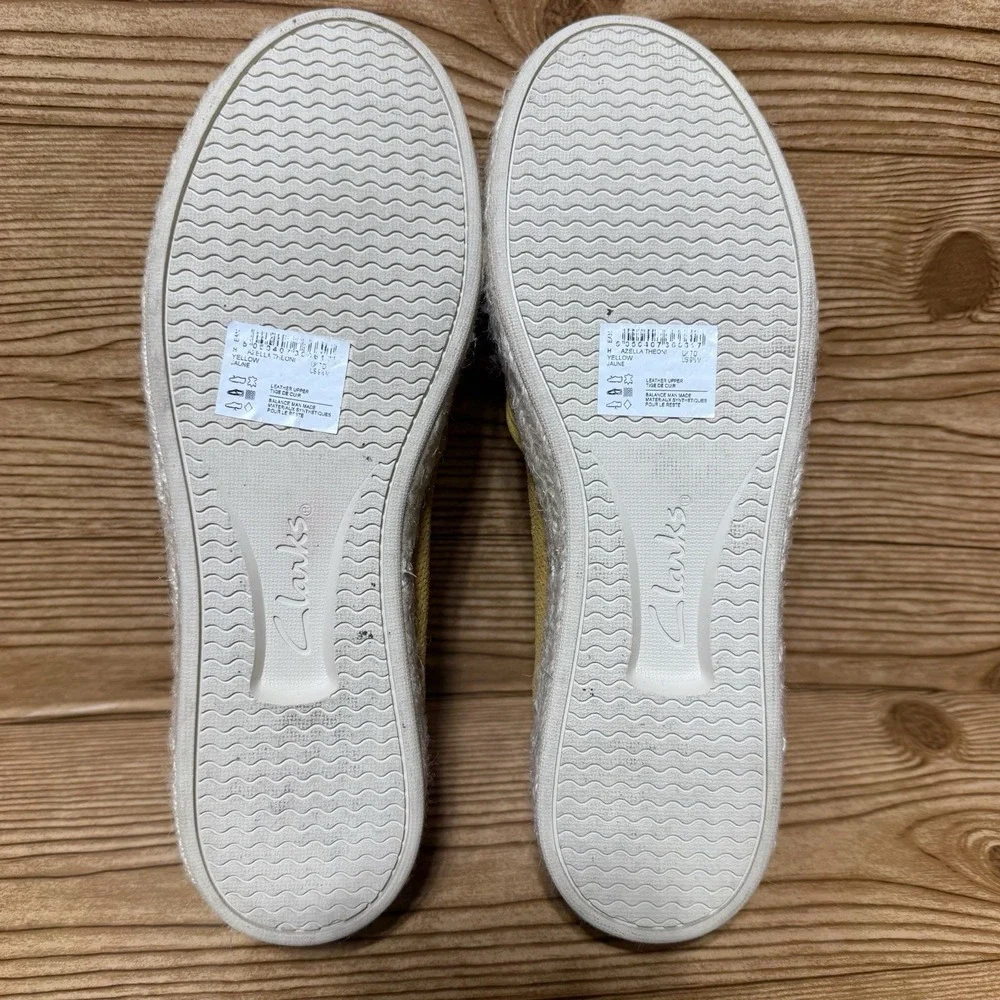 Clarks Azella Theoni Flats Women Sz 9.5 Espadrille Slip On Shoes Yellow Vacation